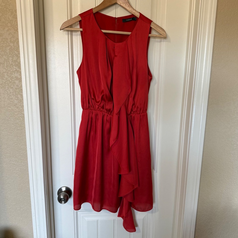 THEME‎ Red Ruched Ruffle Front Sleeveless Mini Dress Size S - Picture 2 of 7
